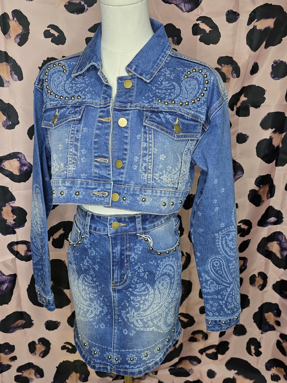 ✨ American Bazi 2-Piece SAMPLE Paisley Studded Denim Set ✨ SMALL